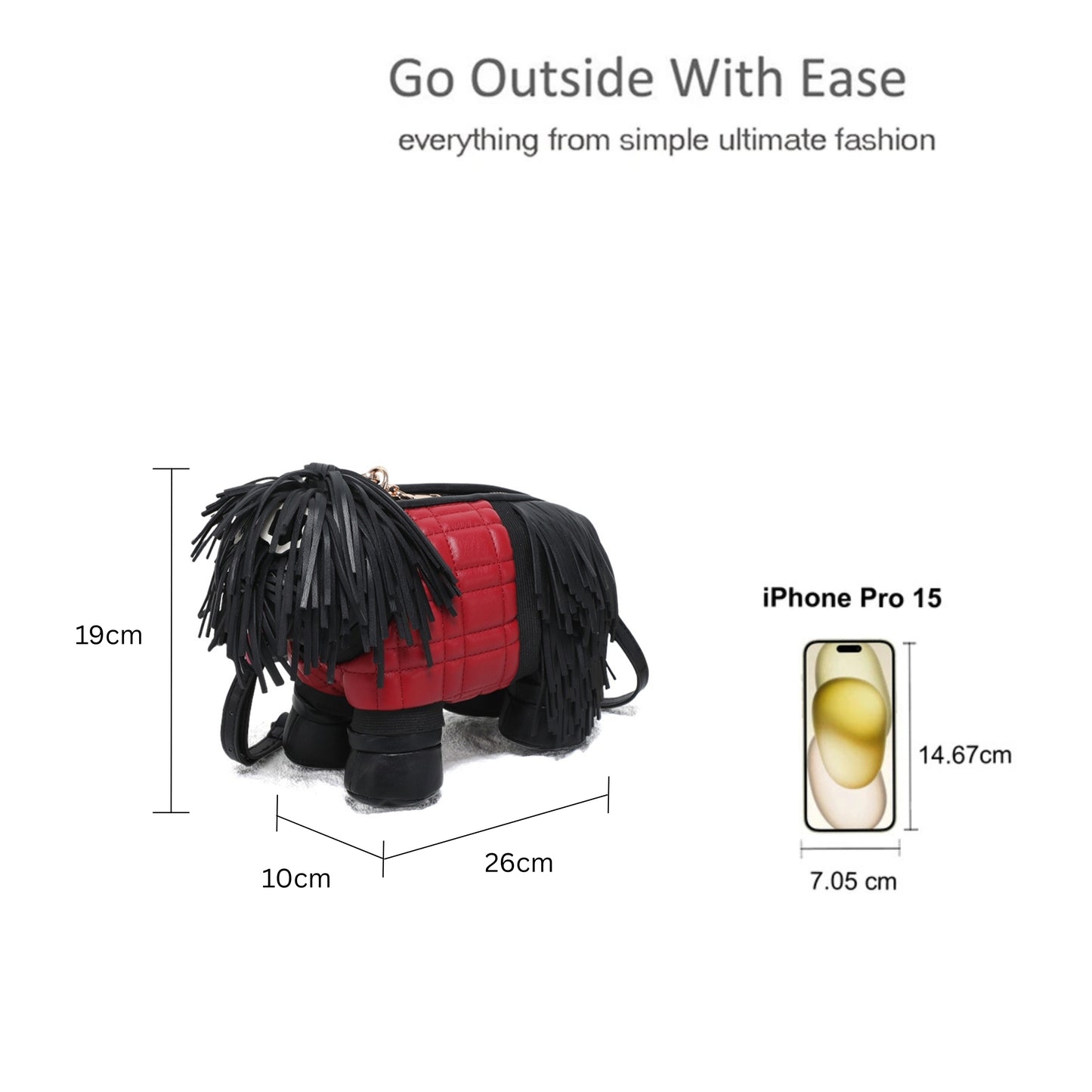 Dog-Shaped Crossbody Bag with Fringe Detail and Zip Closure