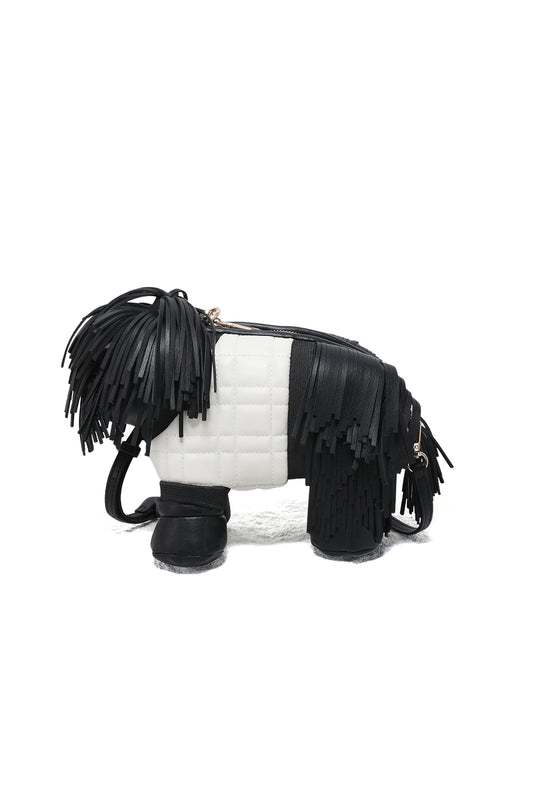 Dog-Shaped Crossbody Bag with Fringe Detail and Zip Closure