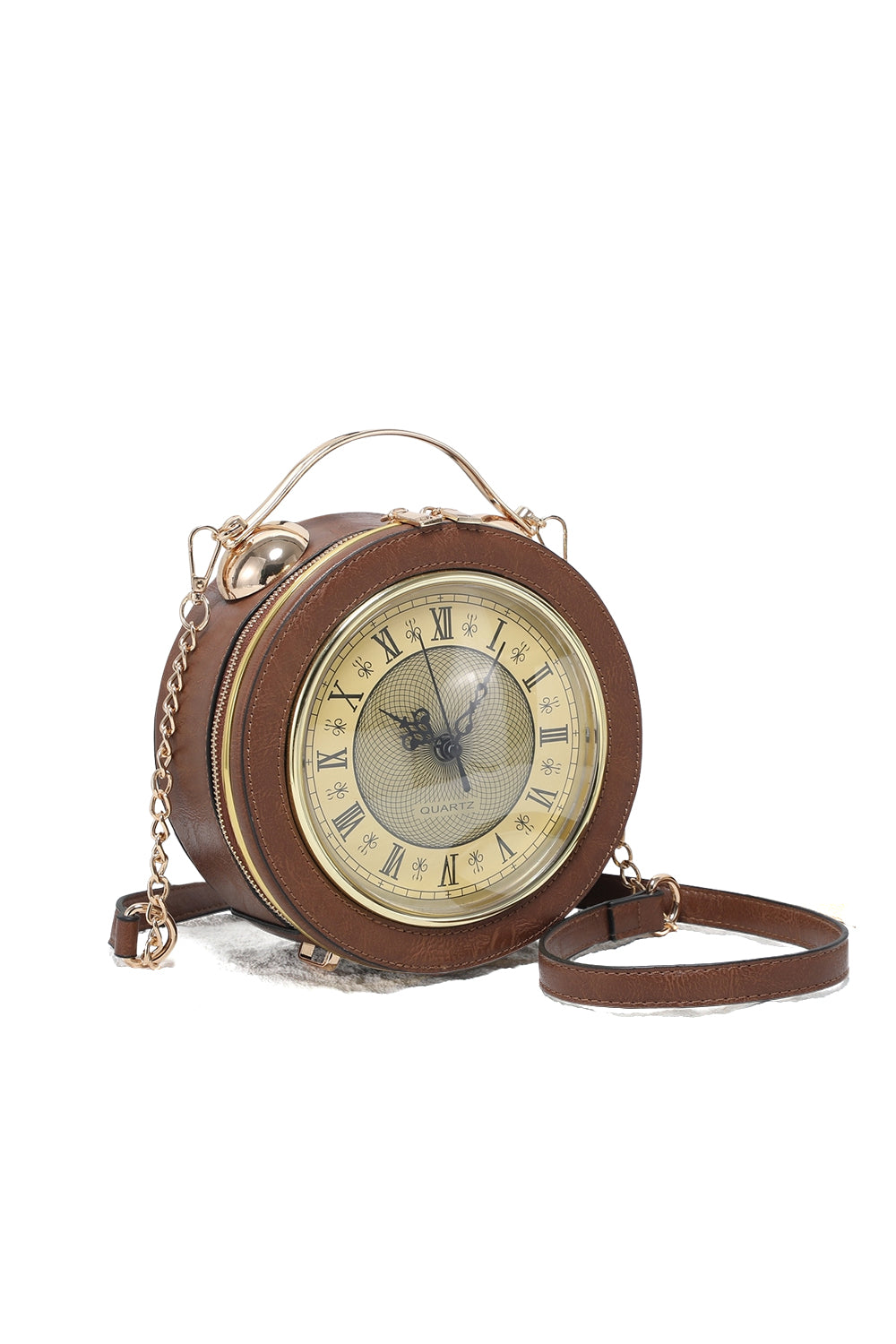 Vintage Clock-Inspired Crossbody Bag with Chain Strap