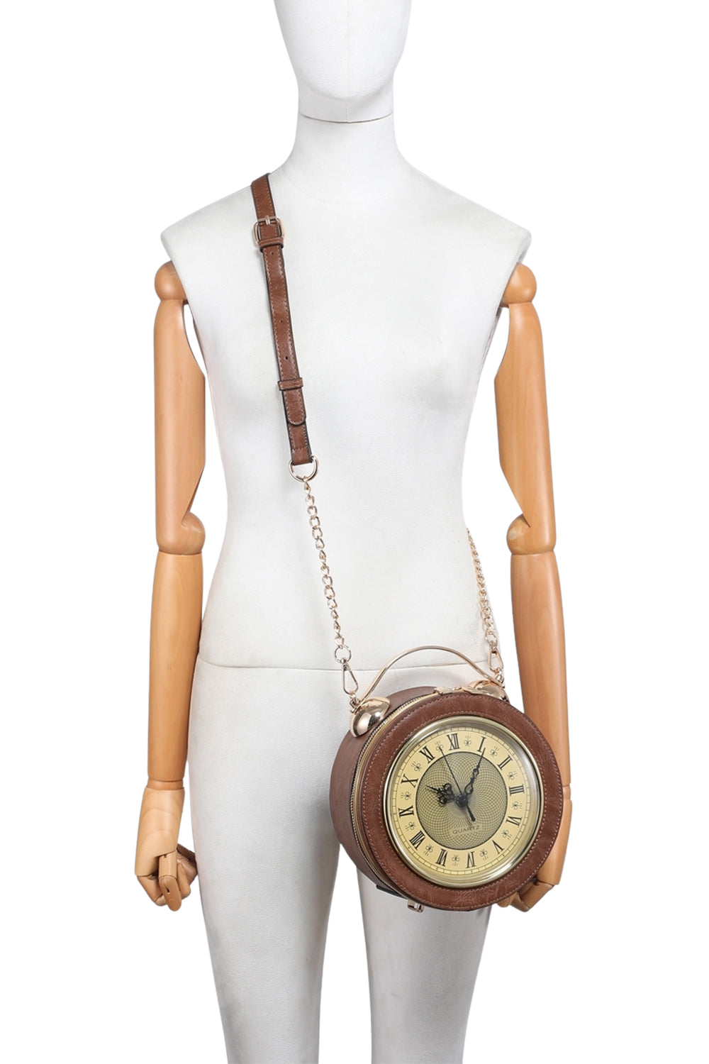 Vintage Clock-Inspired Crossbody Bag with Chain Strap