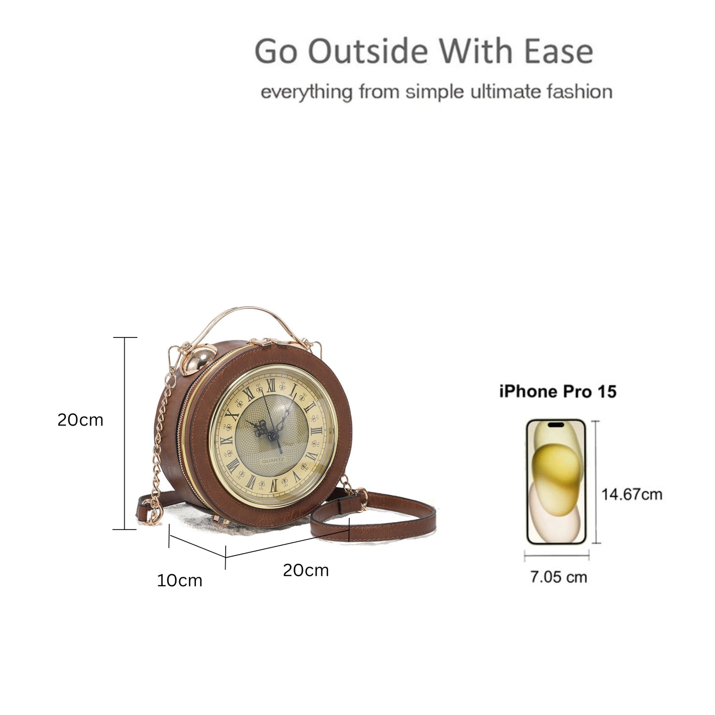 Vintage Clock-Inspired Crossbody Bag with Chain Strap