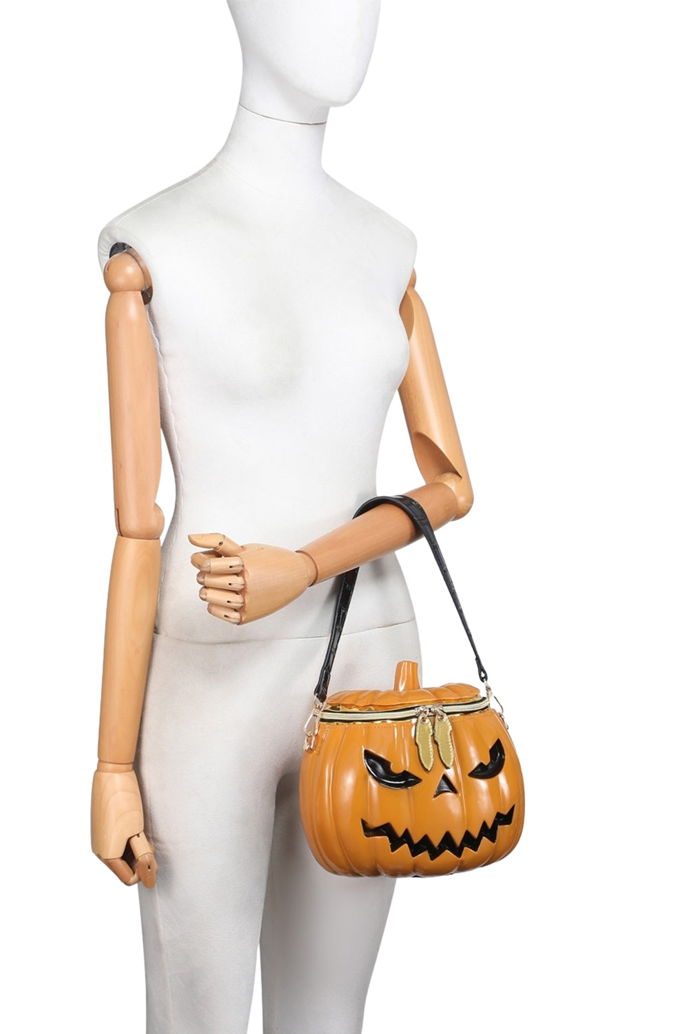 Pumpkin Face Handbag with Zip Closure and Shoulder Strap