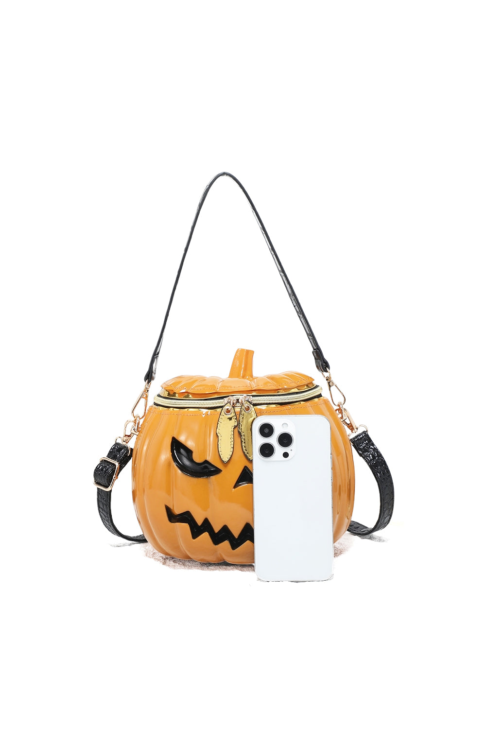 Pumpkin Face Handbag with Zip Closure and Shoulder Strap