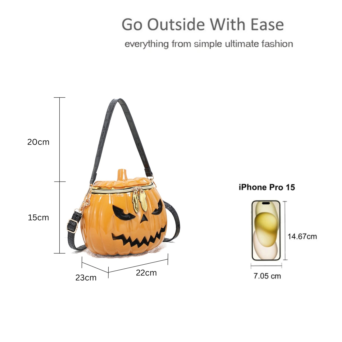 Pumpkin Face Handbag with Zip Closure and Shoulder Strap