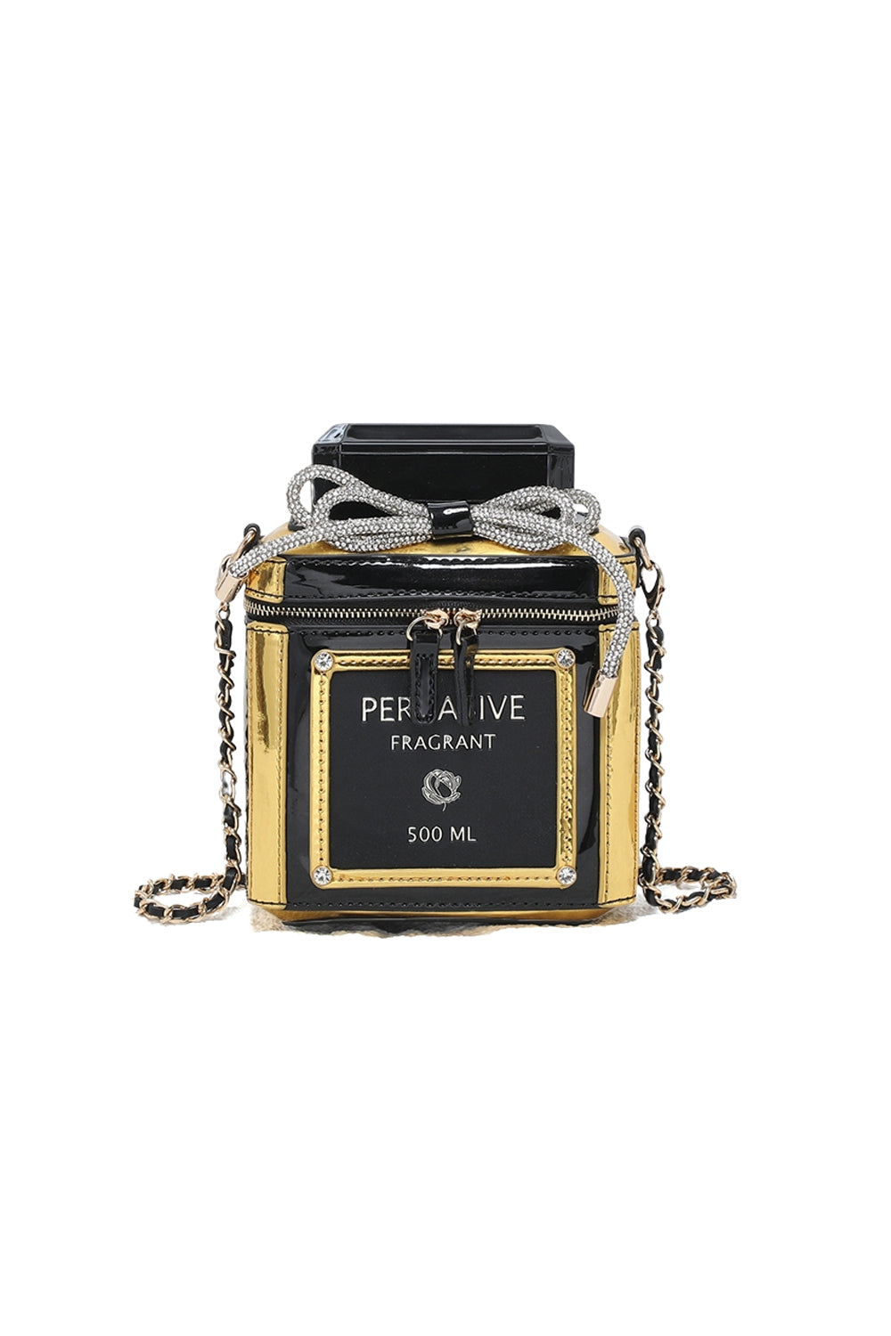 Perfume Bottle Crossbody Bag with Chain Strap & Zip Top