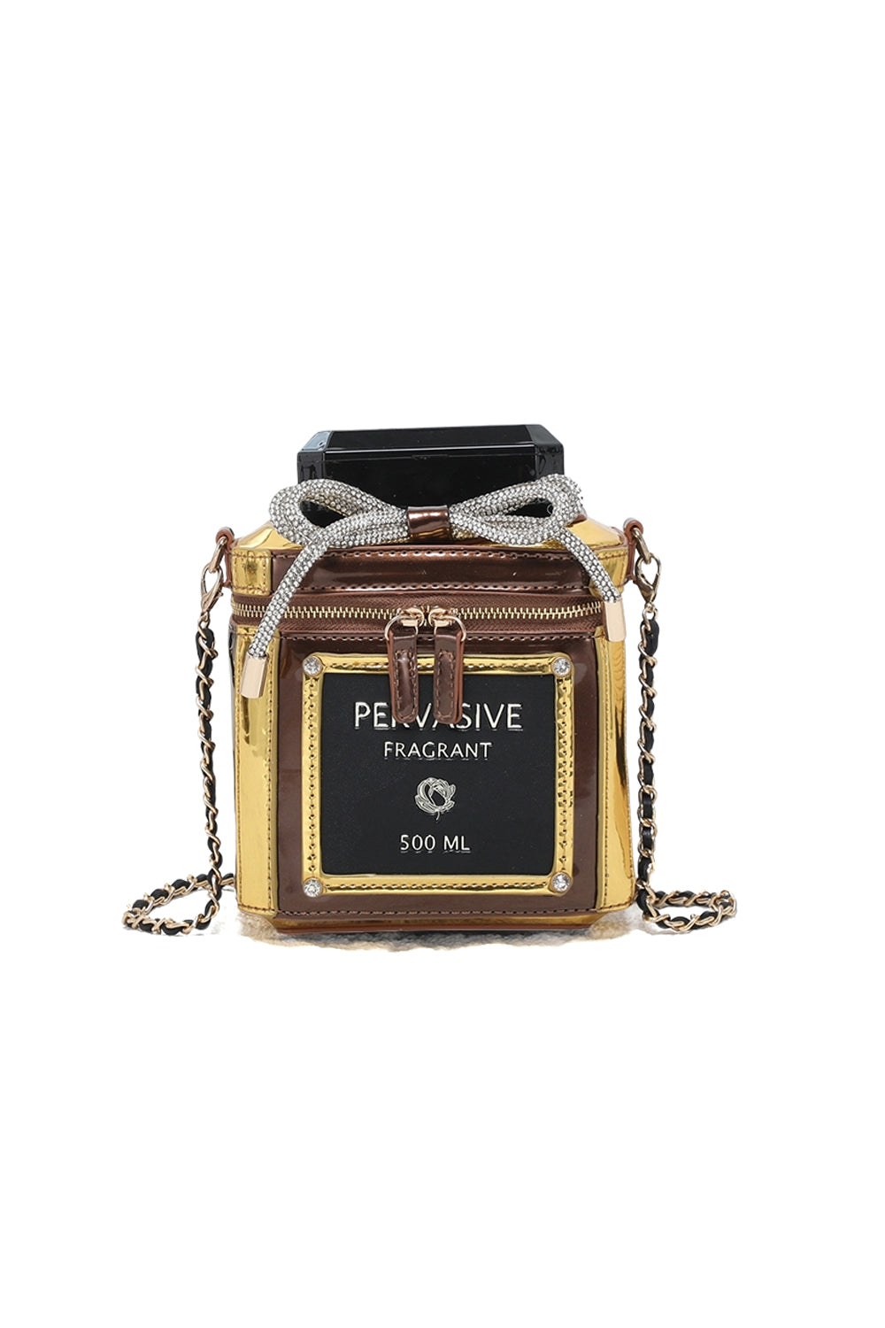 Perfume Bottle Crossbody Bag with Chain Strap & Zip Top