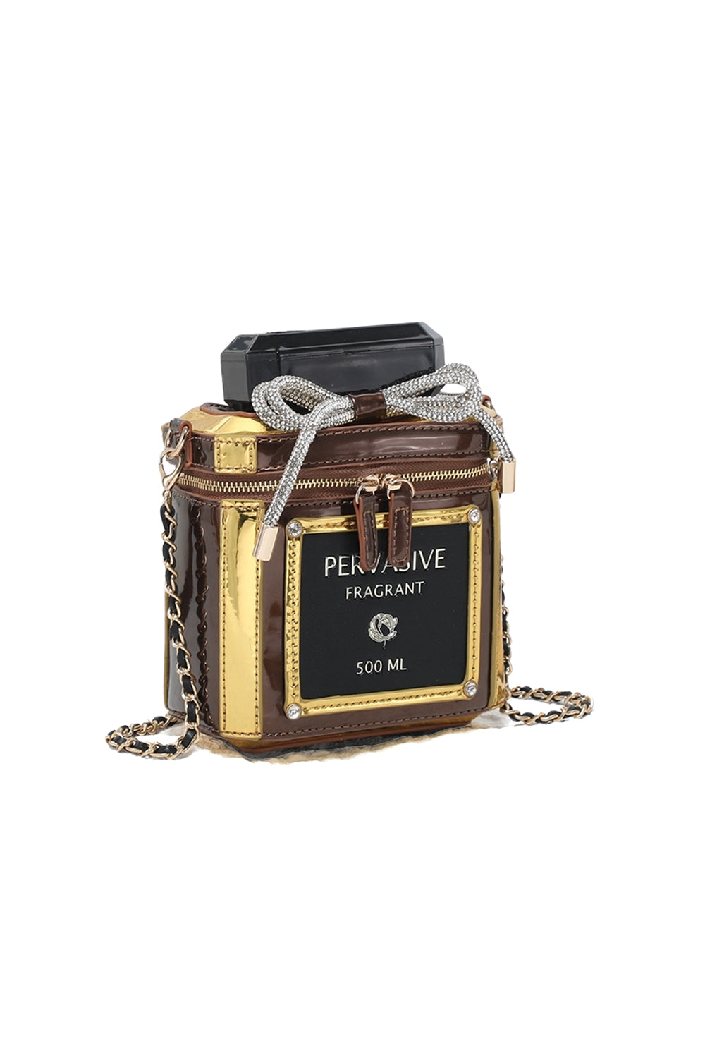Perfume Bottle Crossbody Bag with Chain Strap & Zip Top