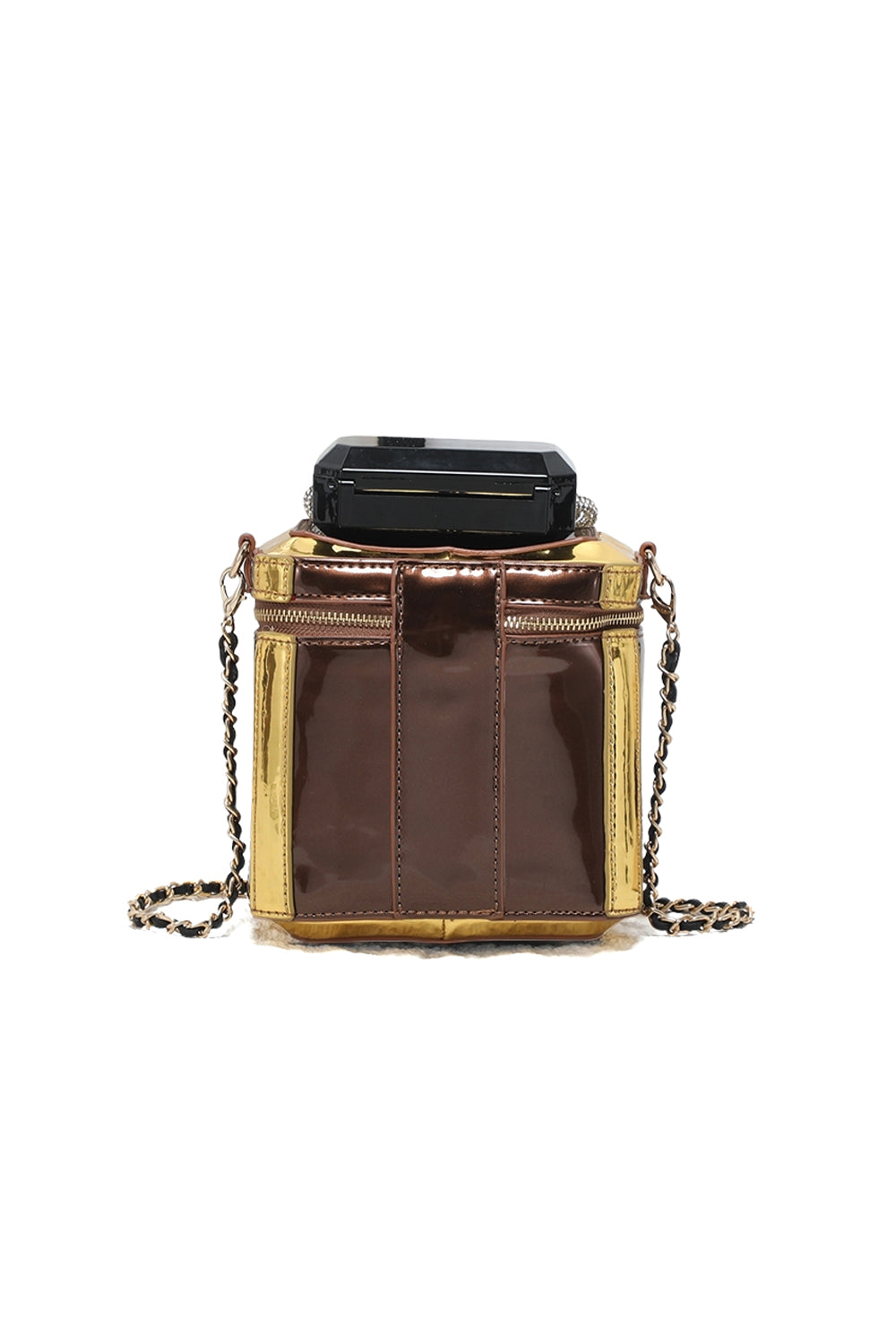 Perfume Bottle Crossbody Bag with Chain Strap & Zip Top