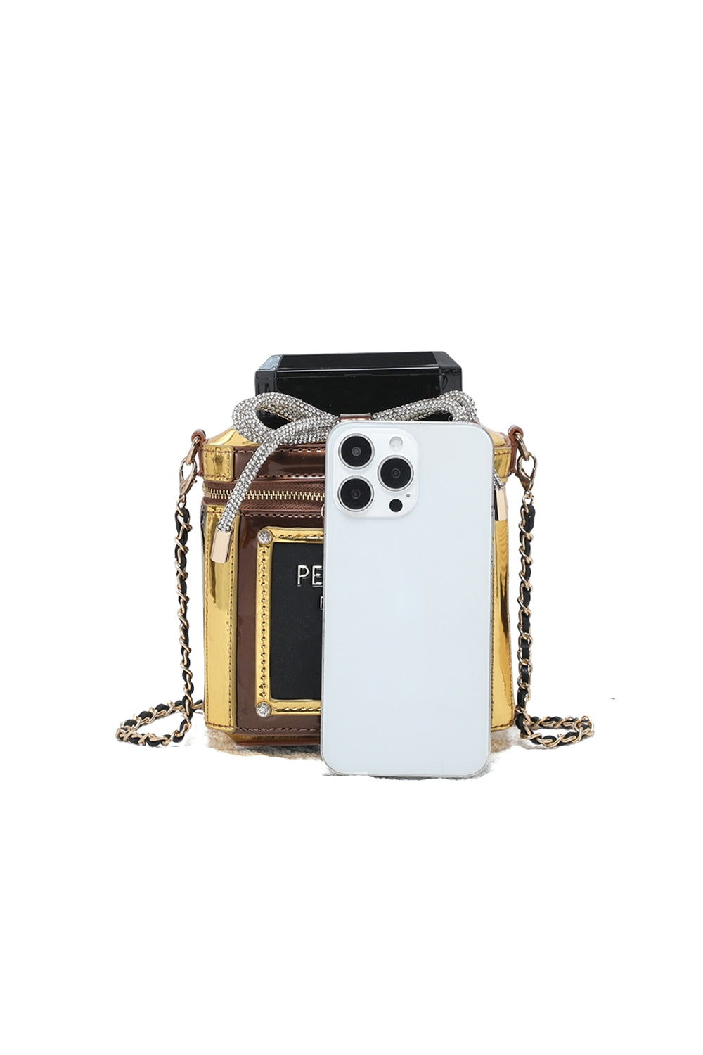 Perfume Bottle Crossbody Bag with Chain Strap & Zip Top