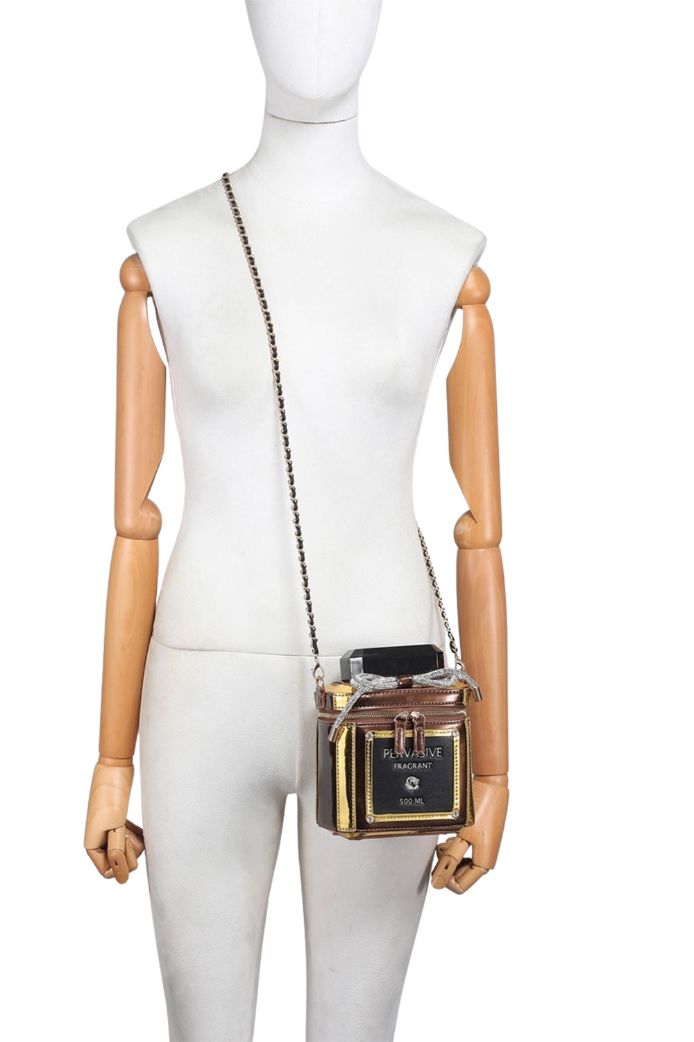 Perfume Bottle Crossbody Bag with Chain Strap & Zip Top