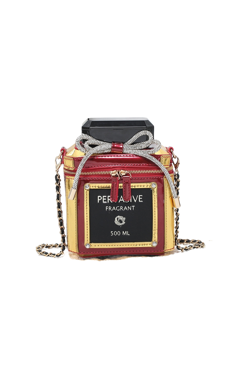 Perfume Bottle Crossbody Bag with Chain Strap & Zip Top