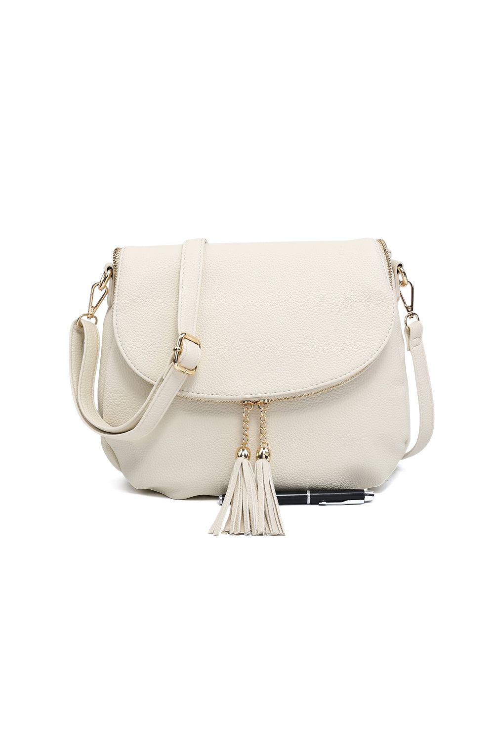 Tassel Flap Shoulder Bag with Adjustable Strap and Inner Pocket