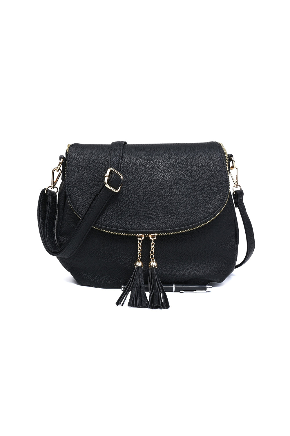 Tassel Flap Shoulder Bag with Adjustable Strap and Inner Pocket