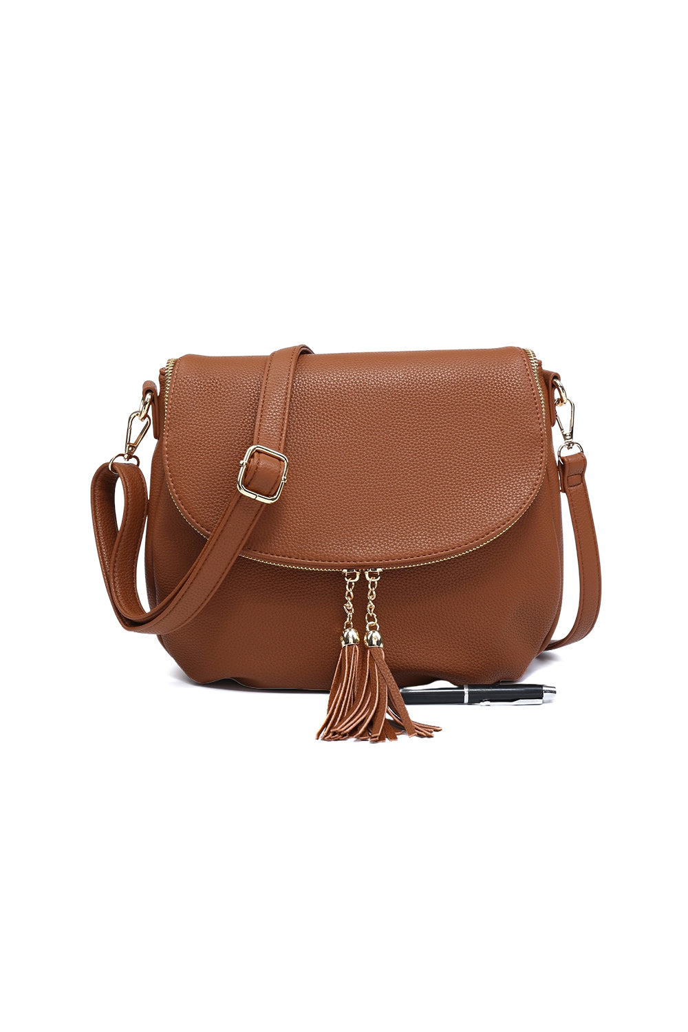 Tassel Flap Shoulder Bag with Adjustable Strap and Inner Pocket