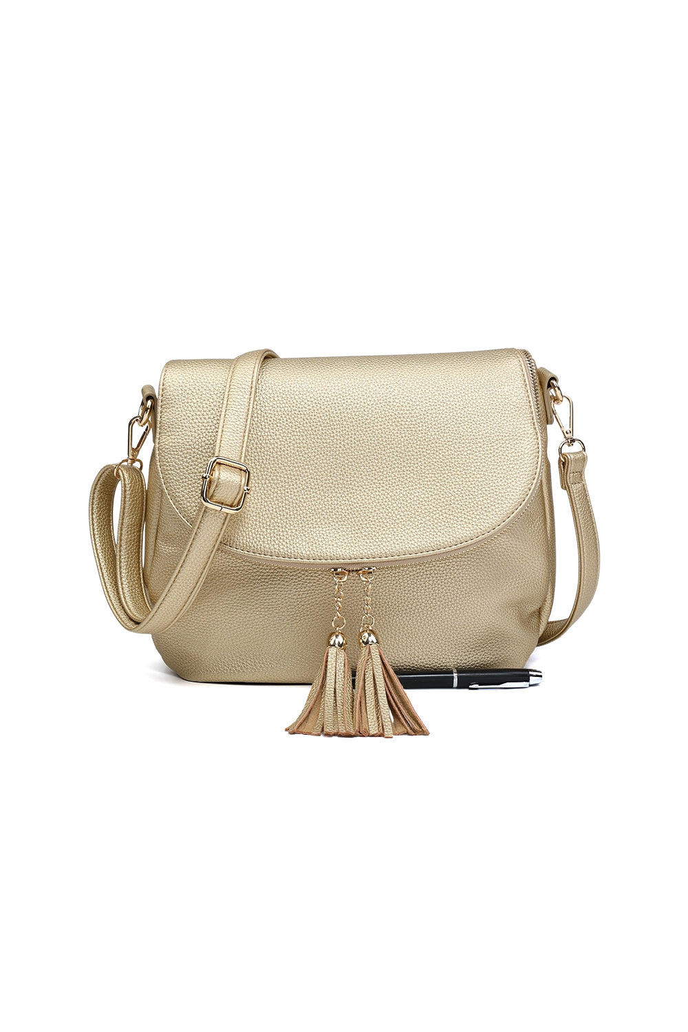 Tassel Flap Shoulder Bag with Adjustable Strap and Inner Pocket