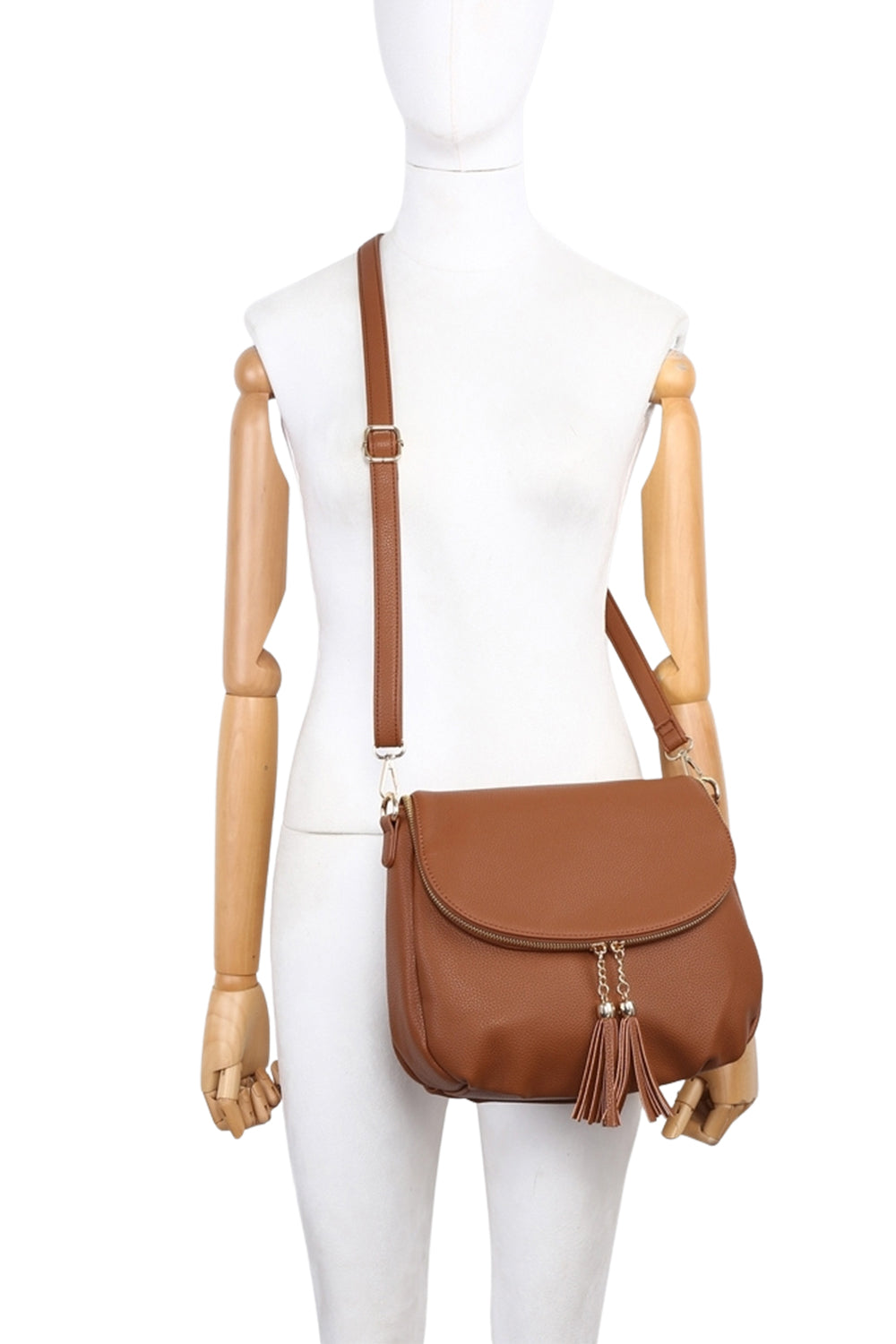 Tassel Flap Shoulder Bag with Adjustable Strap and Inner Pocket
