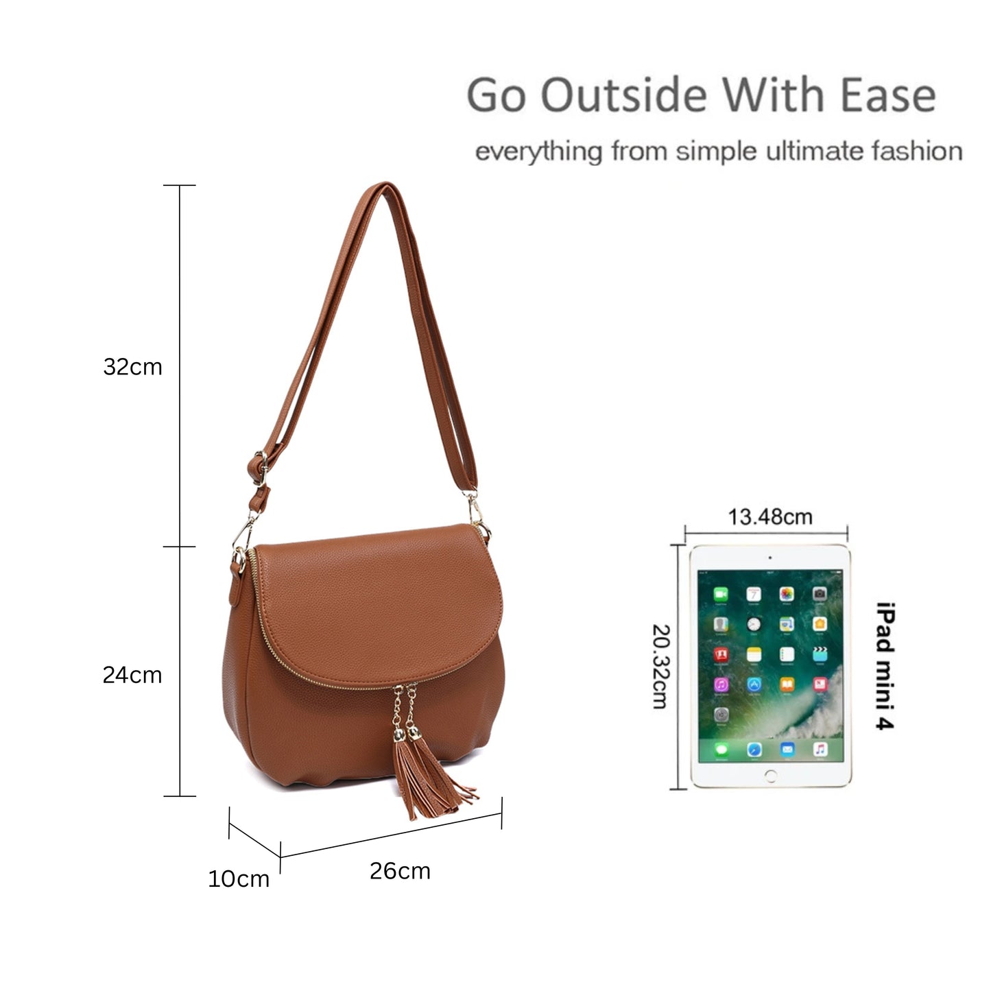 Tassel Flap Shoulder Bag with Adjustable Strap and Inner Pocket