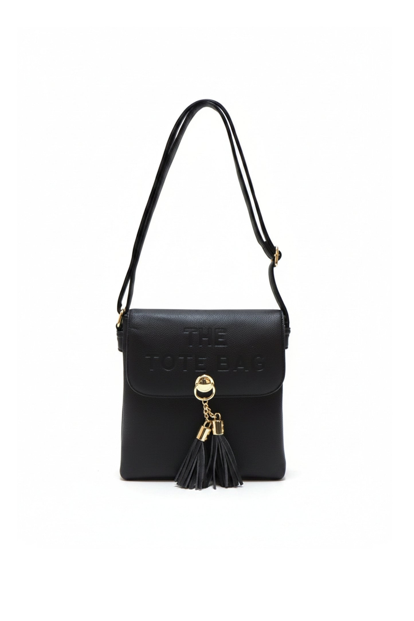Crossbody Shoulder Bag with Tassel Charm and Flap Closure