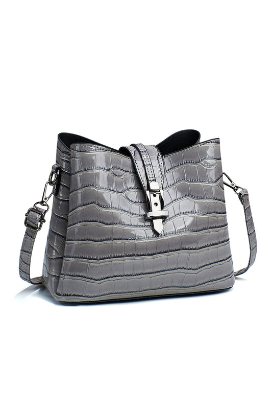 Classic Crocodile Pattern Shoulder Bag with Buckle Detail