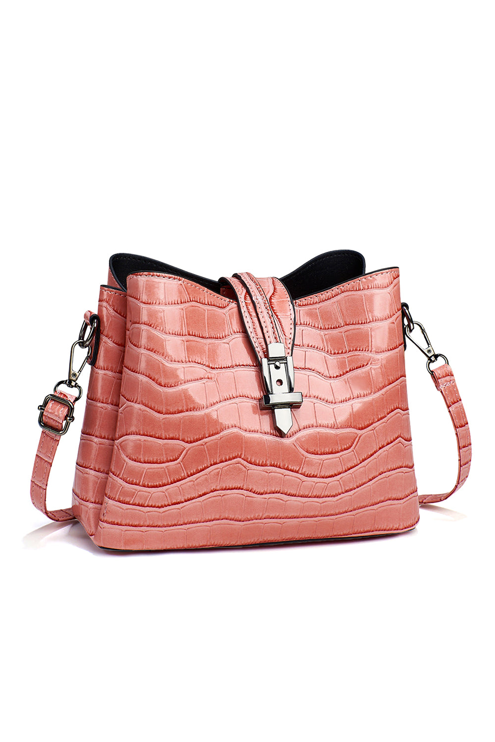 Classic Crocodile Pattern Shoulder Bag with Buckle Detail
