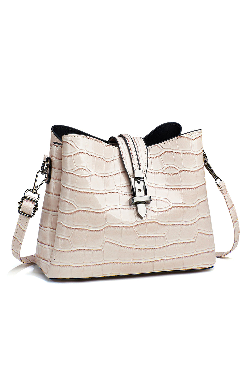 Classic Crocodile Pattern Shoulder Bag with Buckle Detail