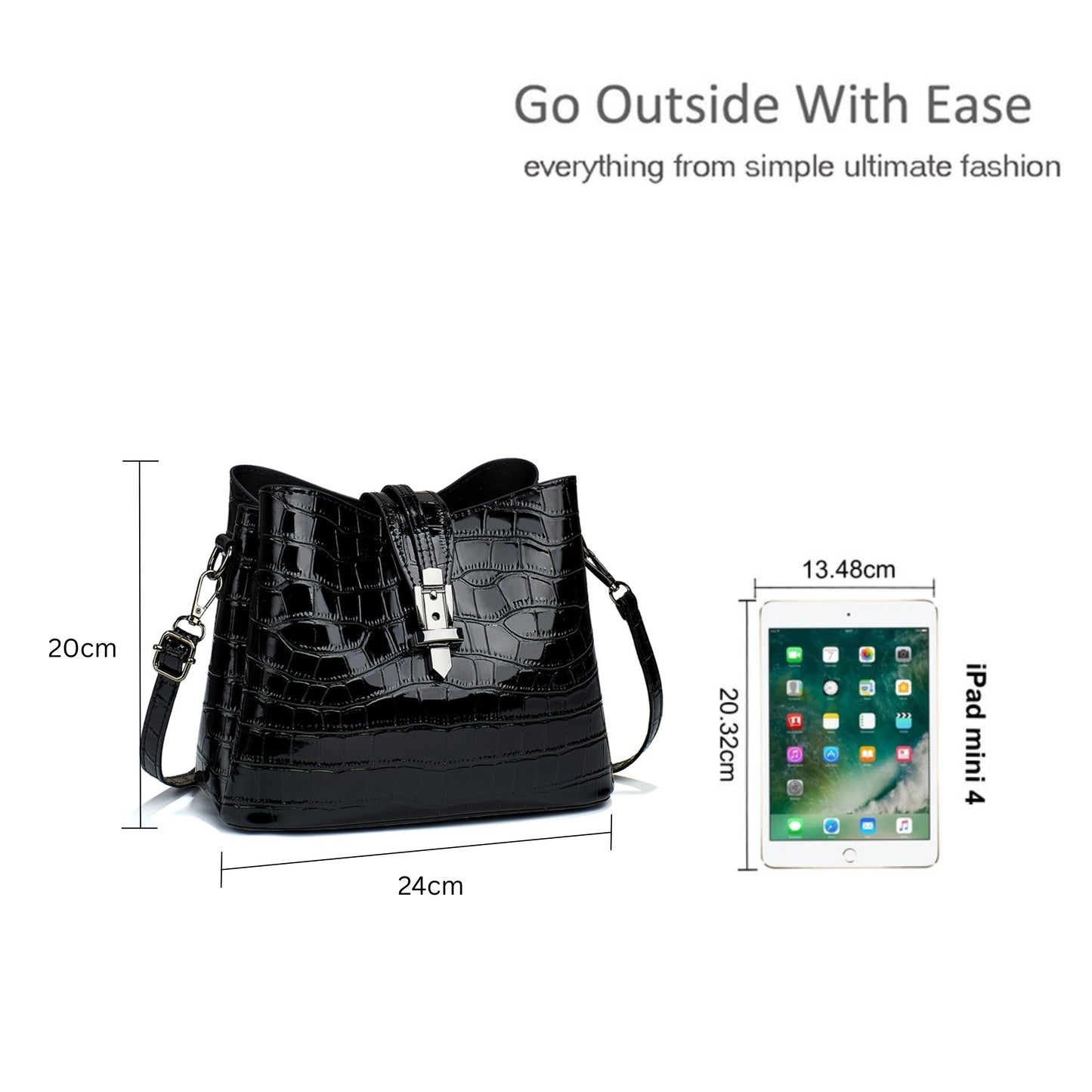 Classic Crocodile Pattern Shoulder Bag with Buckle Detail