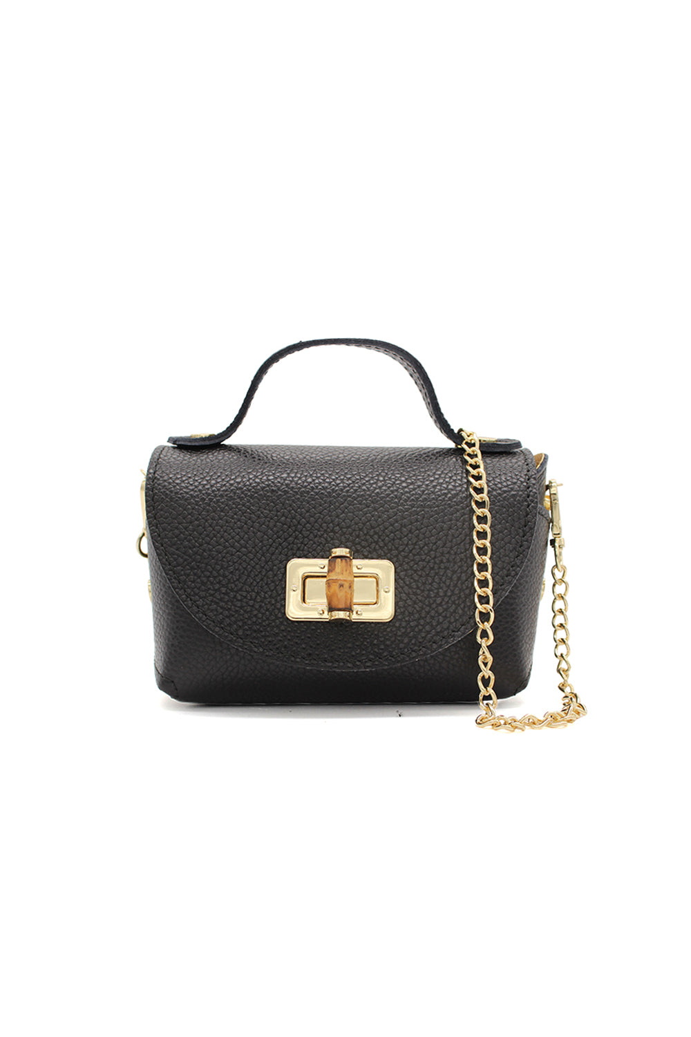 Genuine Italian Leather Crossbody Bag with Chain Strap and Twist Lock Closure