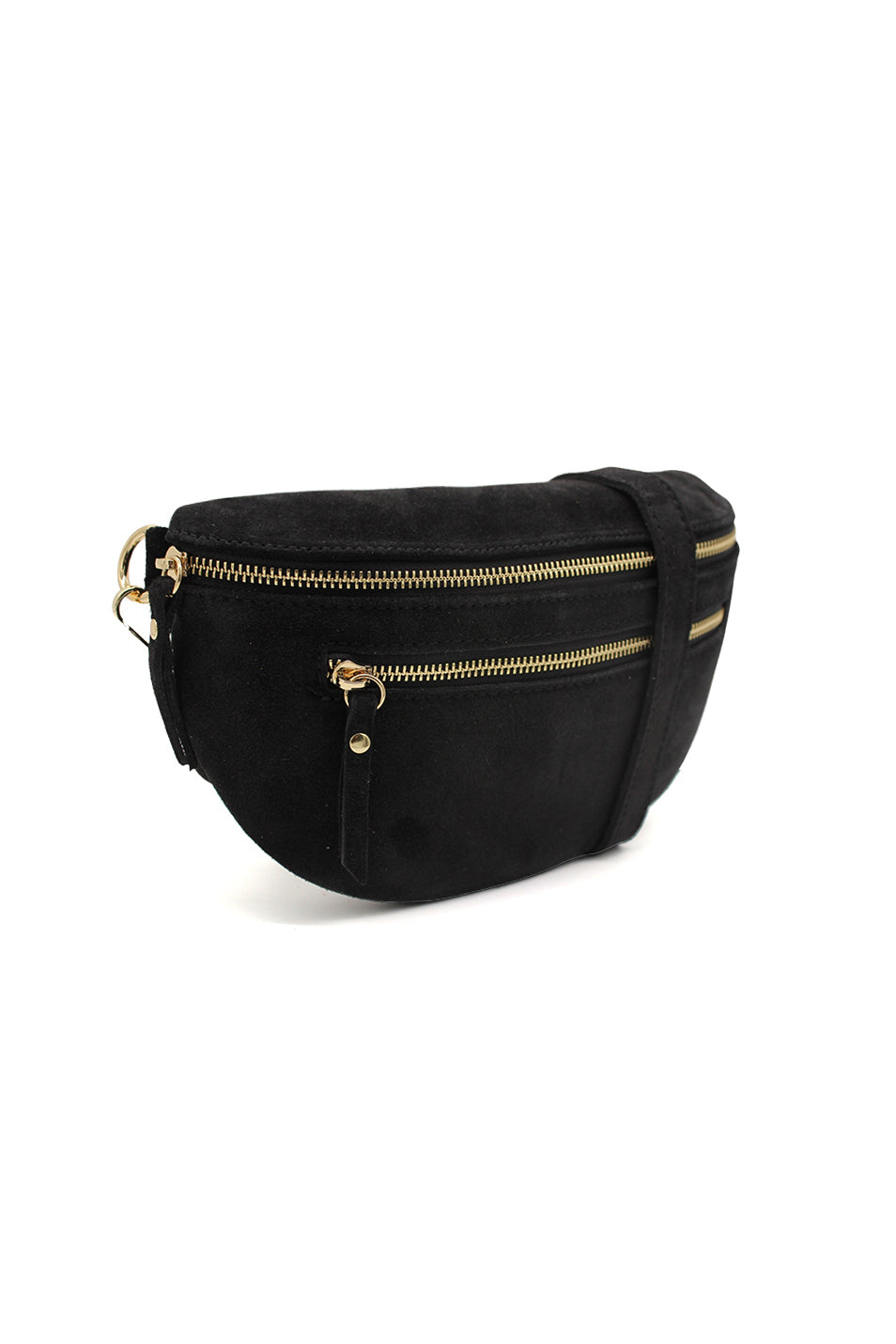 Genuine Italian Suede Sling Crossbody Bag with Dual Zipper Compartments