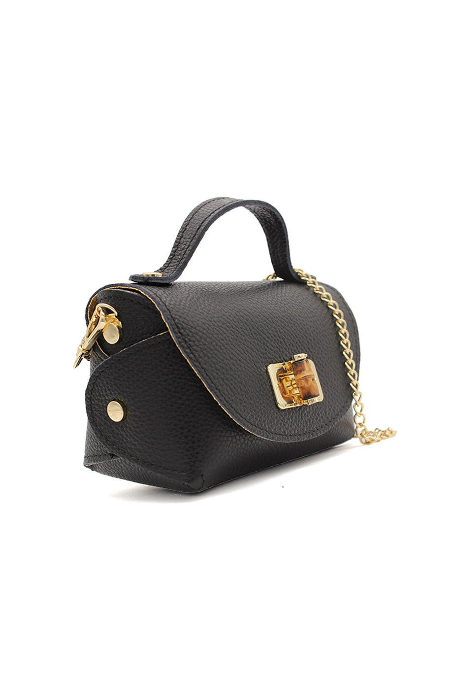 Genuine Italian Leather Crossbody Bag with Chain Strap and Twist Lock Closure
