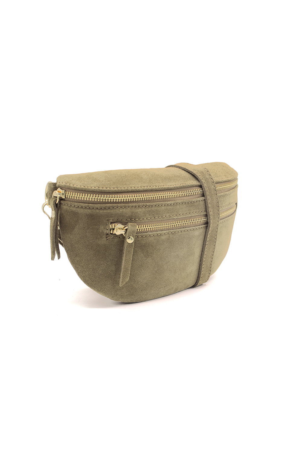 Genuine Italian Suede Sling Crossbody Bag with Dual Zipper Compartments
