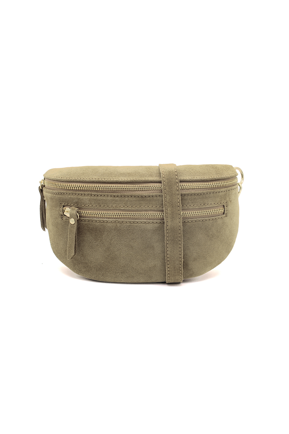 Genuine Italian Suede Sling Crossbody Bag with Dual Zipper Compartments