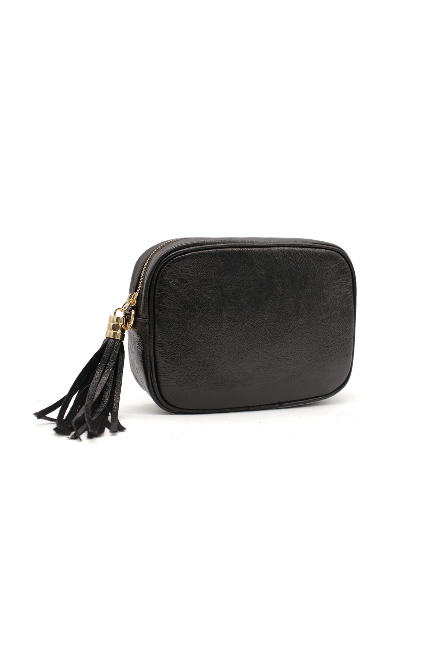 Metallic Crossbody Bag with Zipper Closure and Tassel Detail