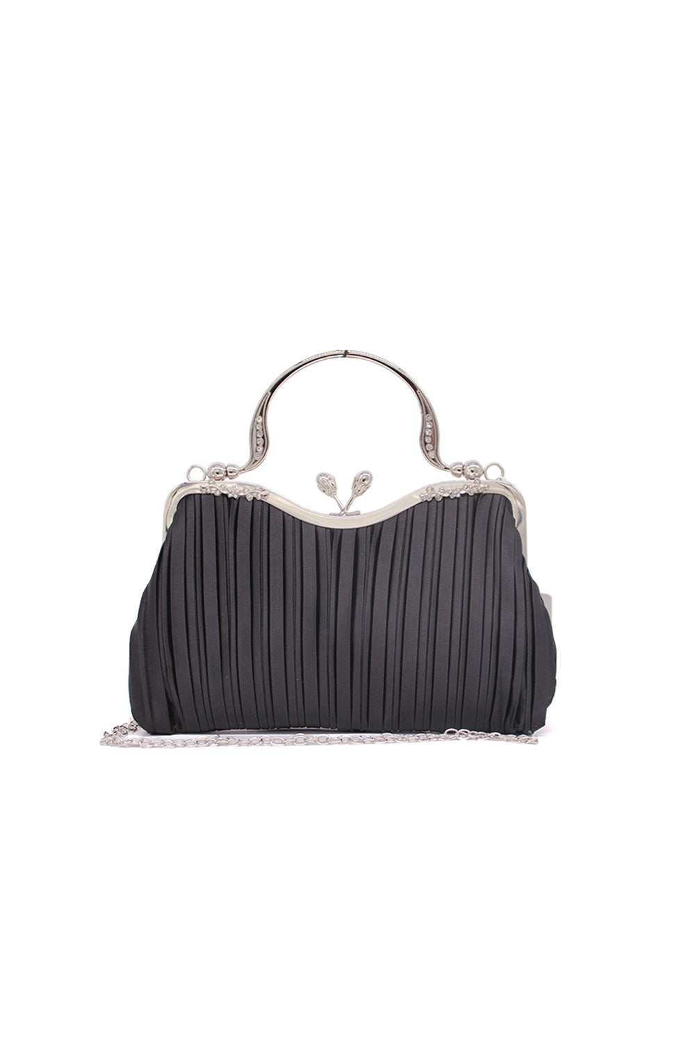 Pleated Clutch Bag with Chain Strap and Top Handle Design