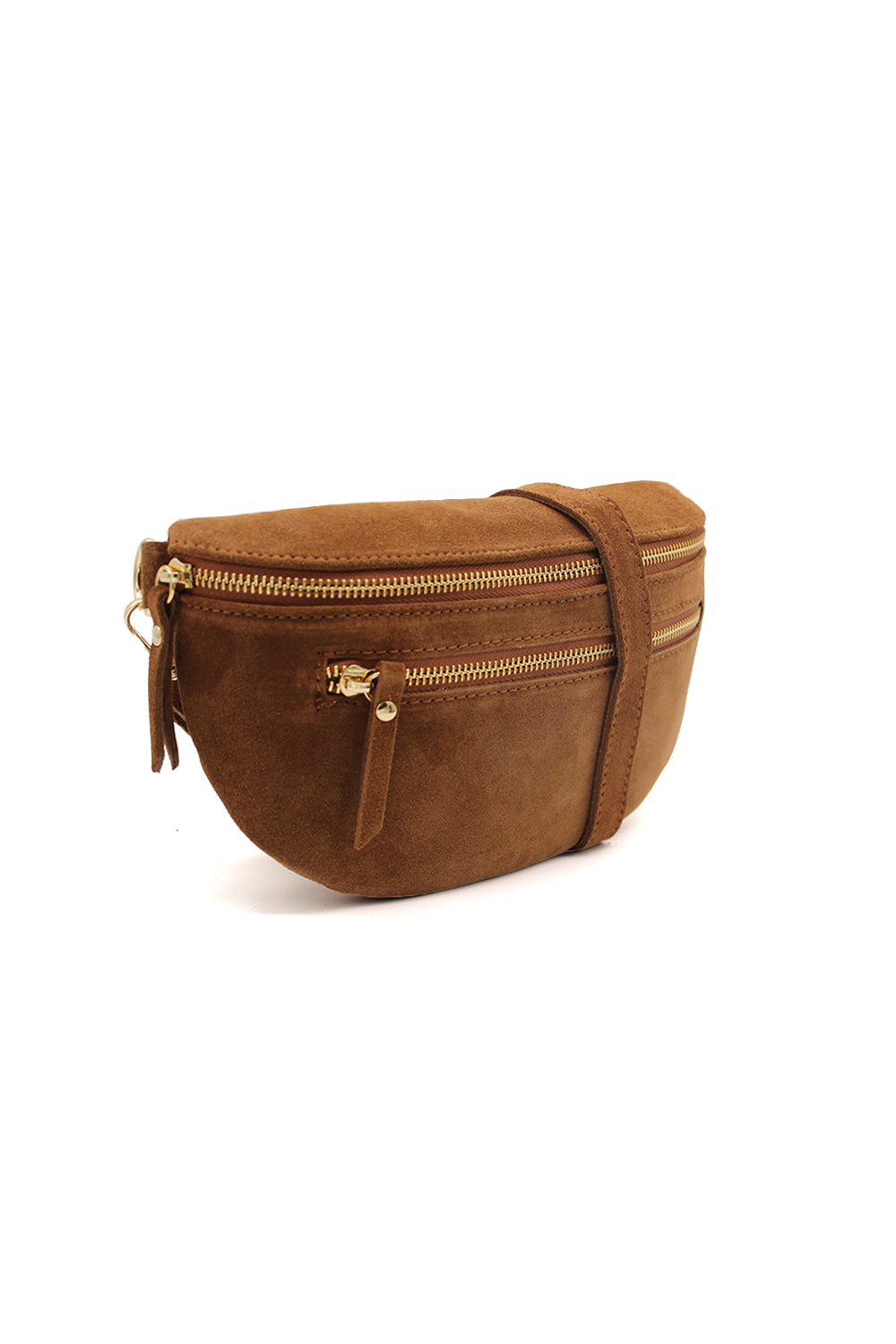 Genuine Italian Suede Sling Crossbody Bag with Dual Zipper Compartments