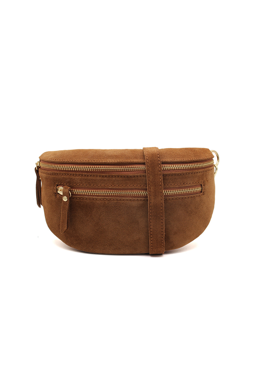Genuine Italian Suede Sling Crossbody Bag with Dual Zipper Compartments