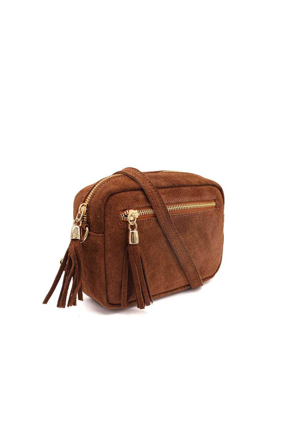 Casual Italian Genuine Suede Crossbody Bag with Tassel Zipper Closure