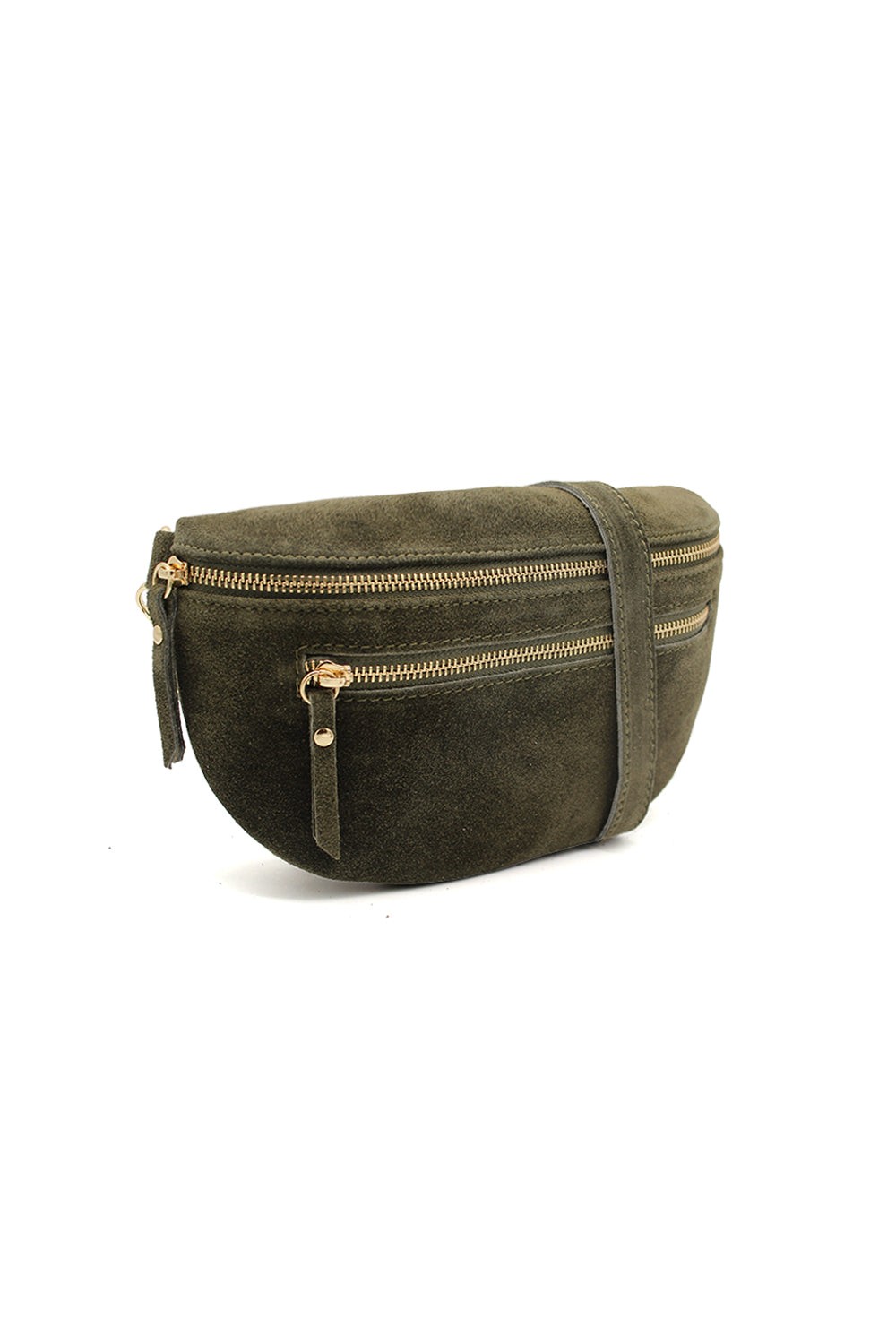 Genuine Italian Suede Sling Crossbody Bag with Dual Zipper Compartments