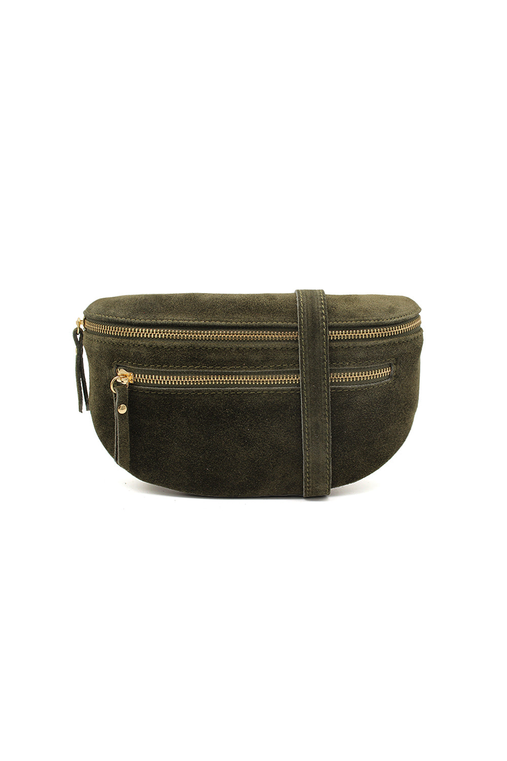 Genuine Italian Suede Sling Crossbody Bag with Dual Zipper Compartments