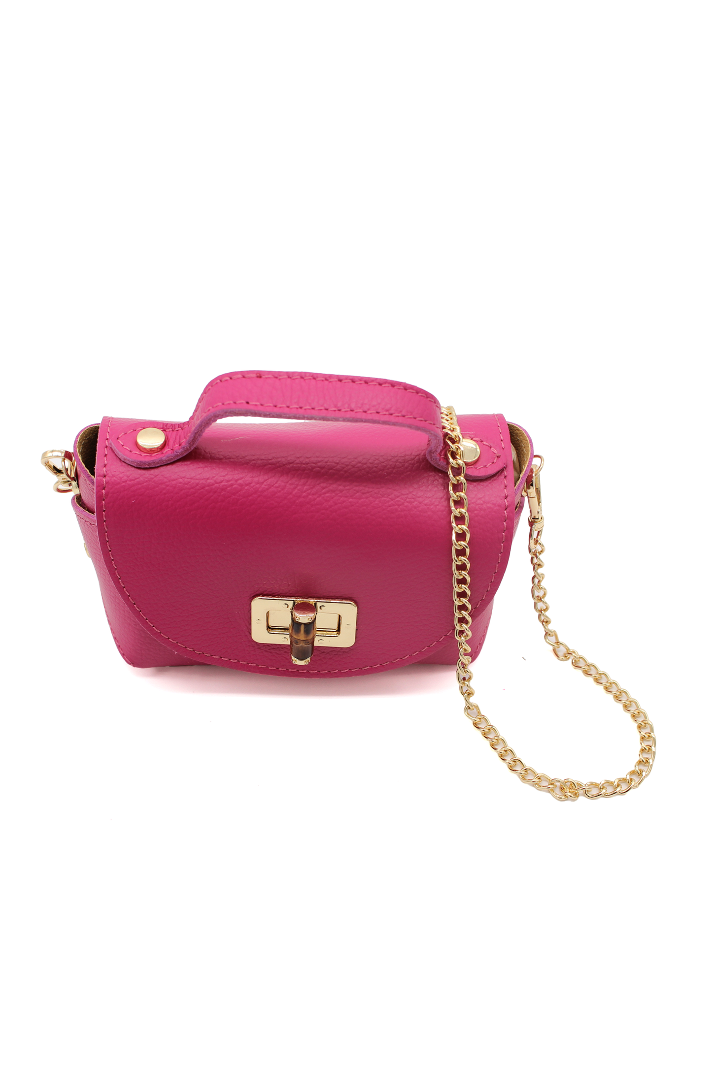 Genuine Italian Leather Crossbody Bag with Chain Strap and Twist Lock Closure