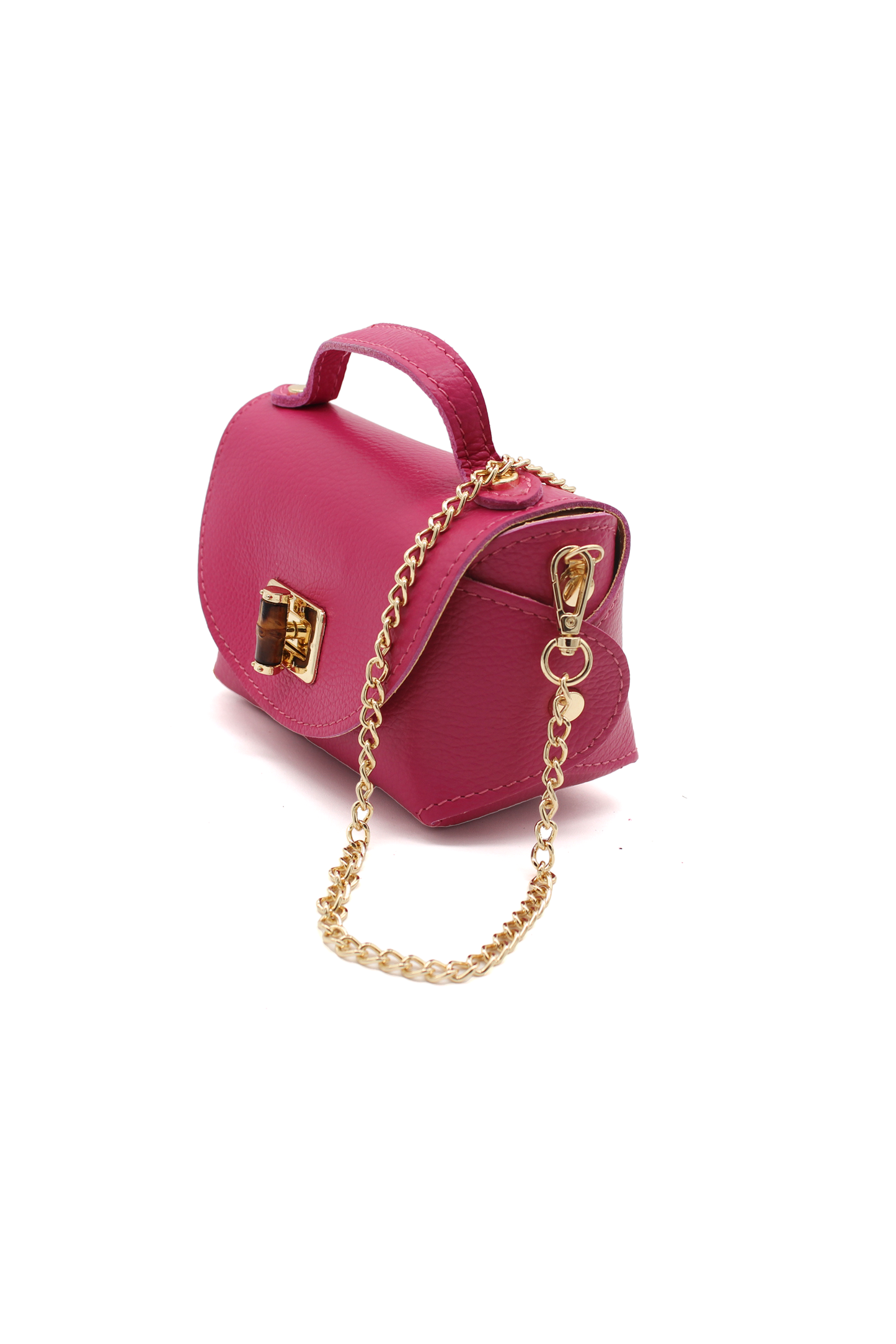 Genuine Italian Leather Crossbody Bag with Chain Strap and Twist Lock Closure