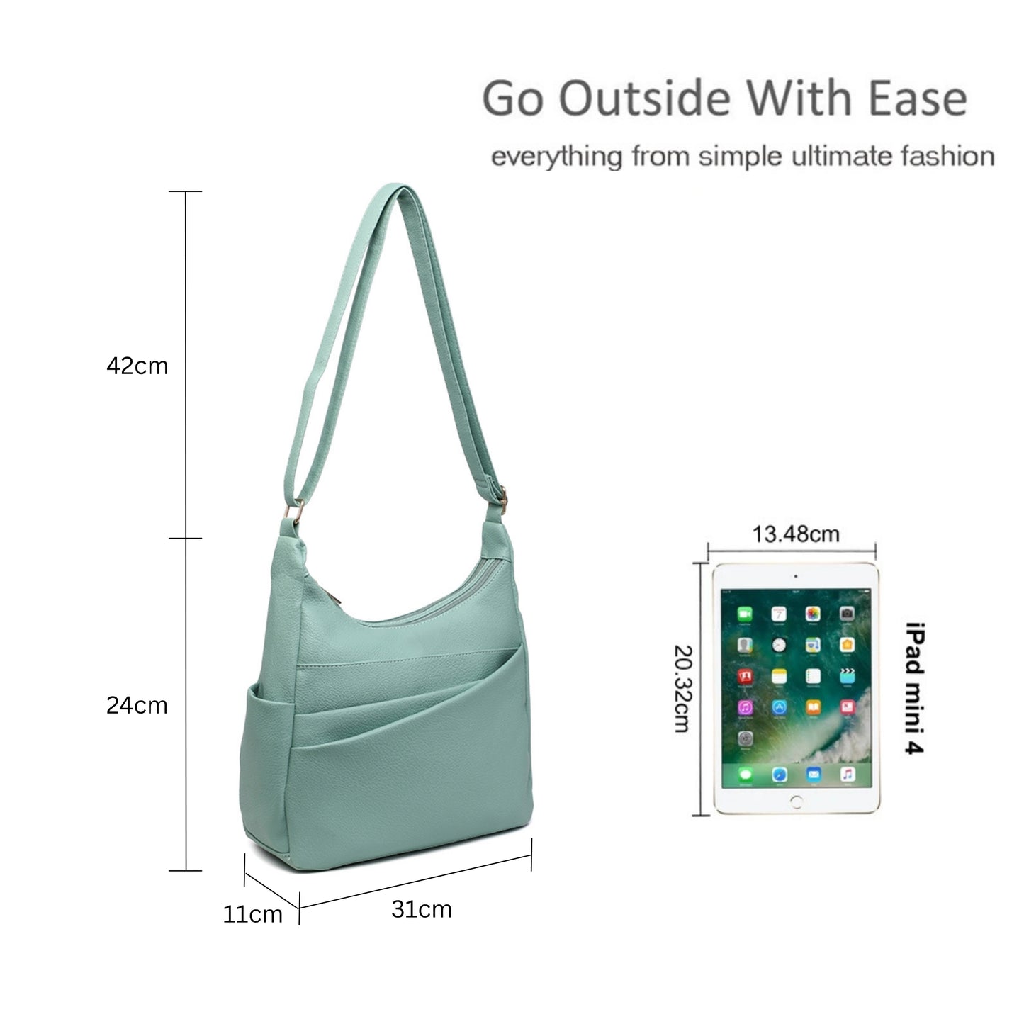 Shoulder Bag with Multiple Compartments and Zipper Closure