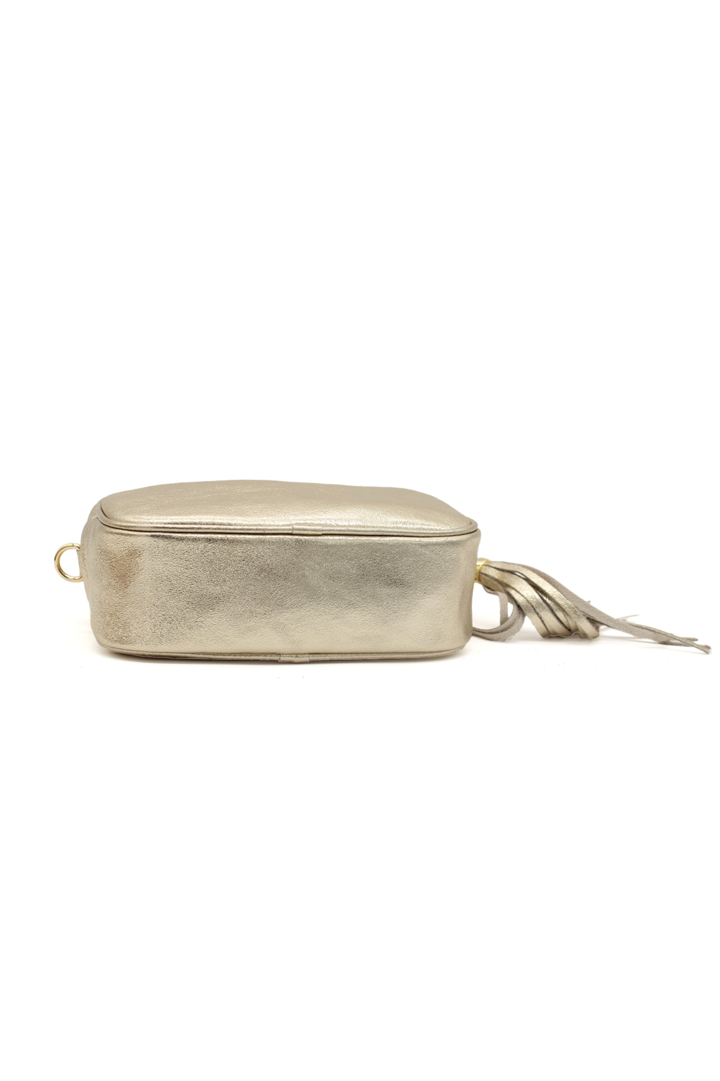 Metallic Crossbody Bag with Zipper Closure and Tassel Detail