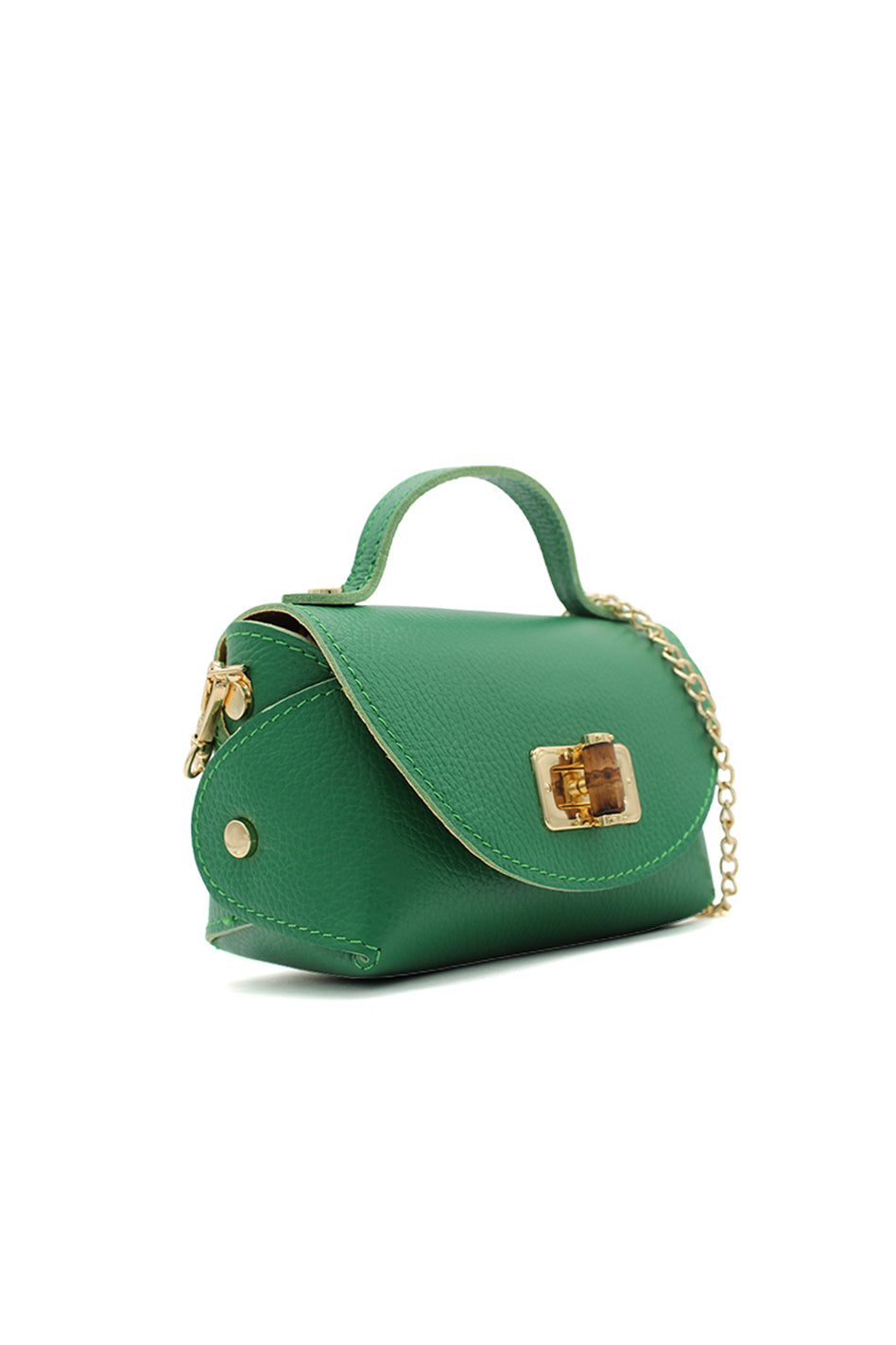 Genuine Italian Leather Crossbody Bag with Chain Strap and Twist Lock Closure