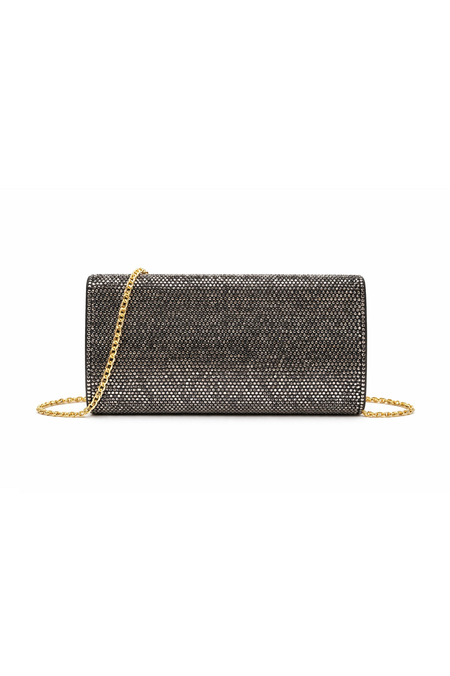 Oval Front Accent Clutch Bag with Rhinestone and Flap Design
