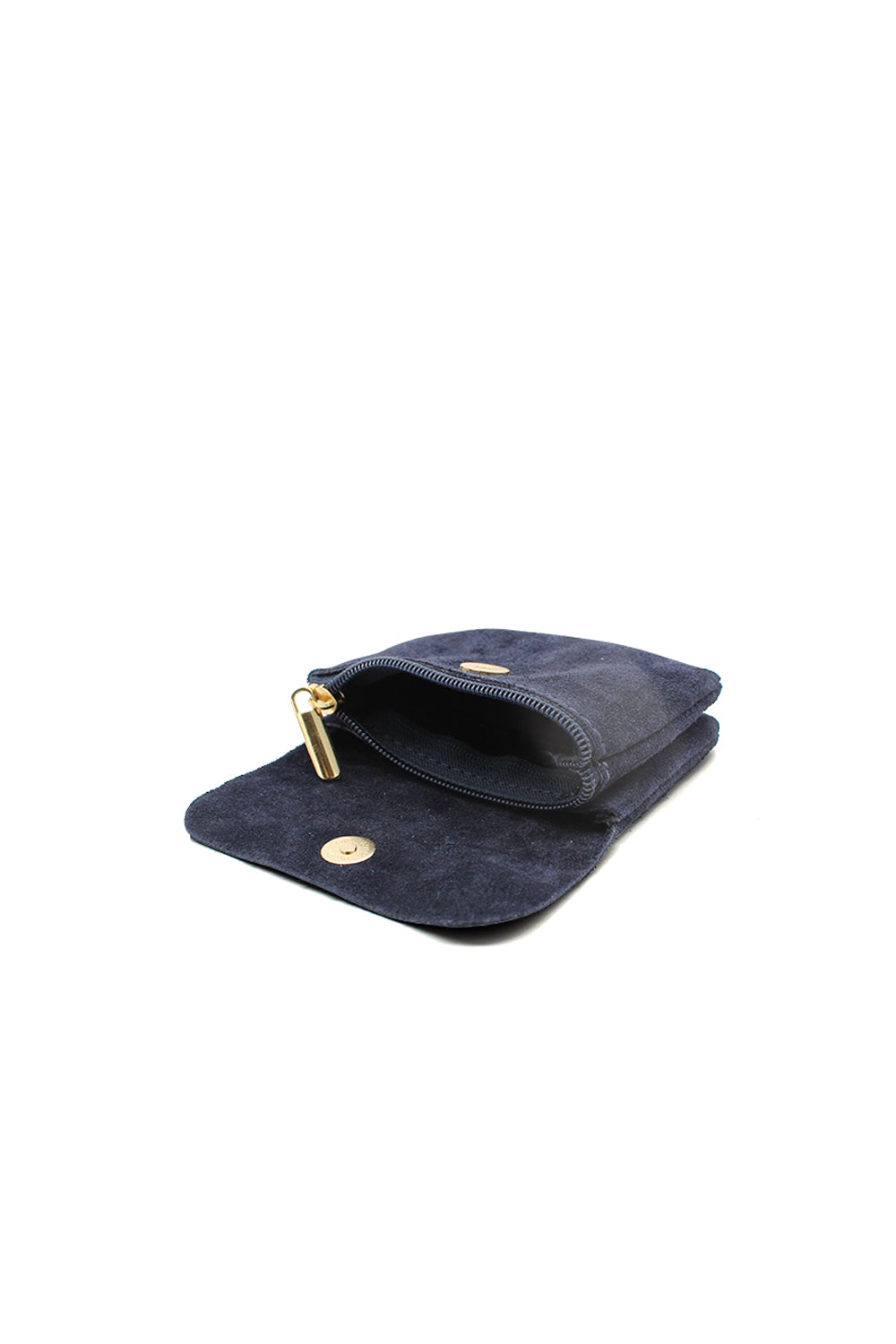 Compact Snap Button Slim Fit Italian Genuine Suede Purse
