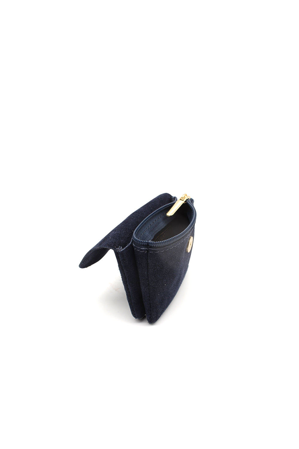 Compact Snap Button Slim Fit Italian Genuine Suede Purse
