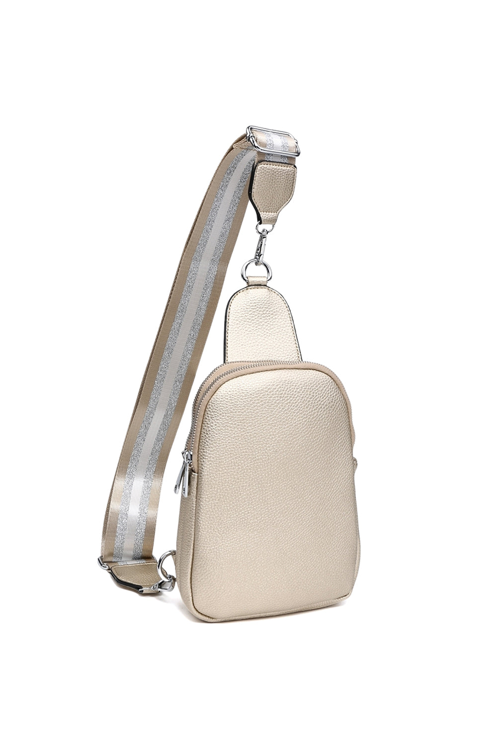 Stylish Sling Bag with Double Zipper Compartments & Wide Pattern Strap