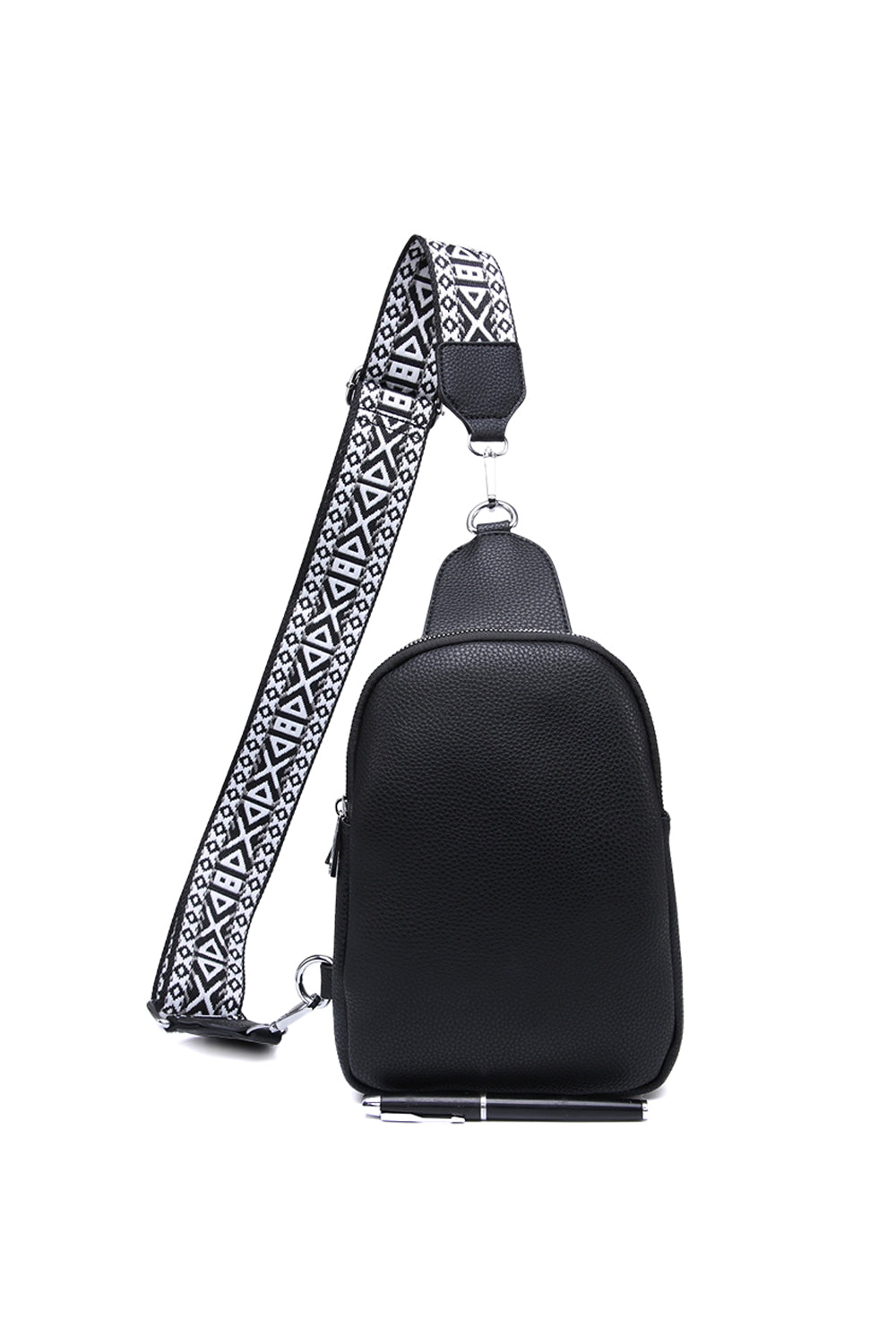 Stylish Sling Bag with Double Zipper Compartments & Wide Pattern Strap