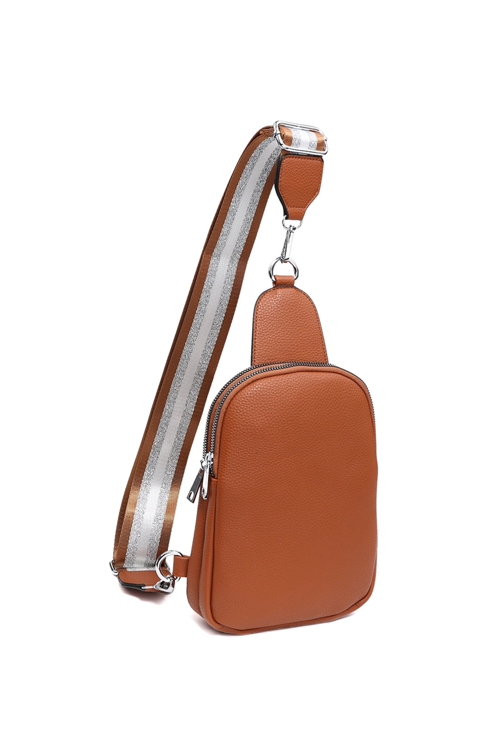Stylish Sling Bag with Double Zipper Compartments & Wide Pattern Strap