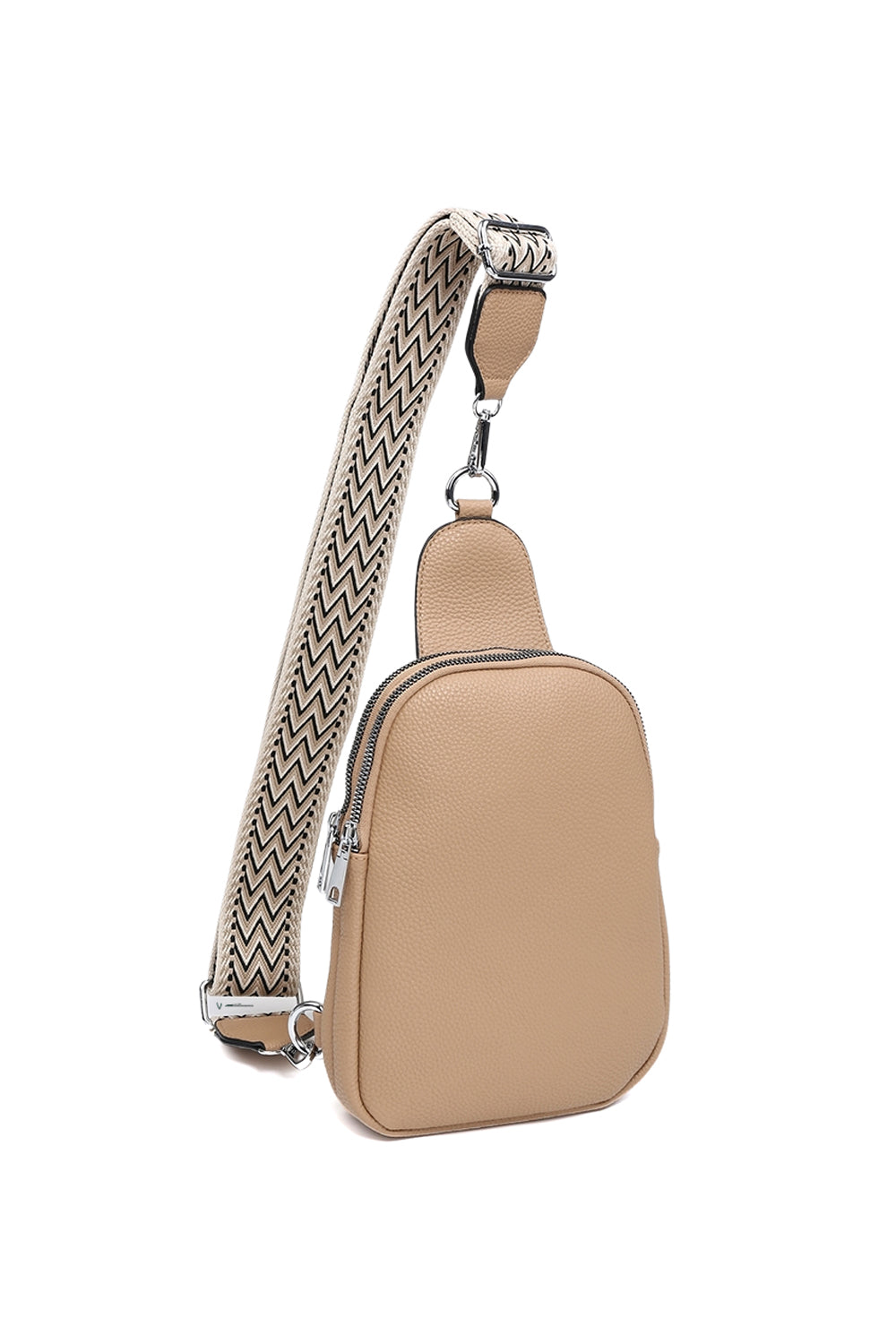 Stylish Sling Bag with Double Zipper Compartments & Wide Pattern Strap